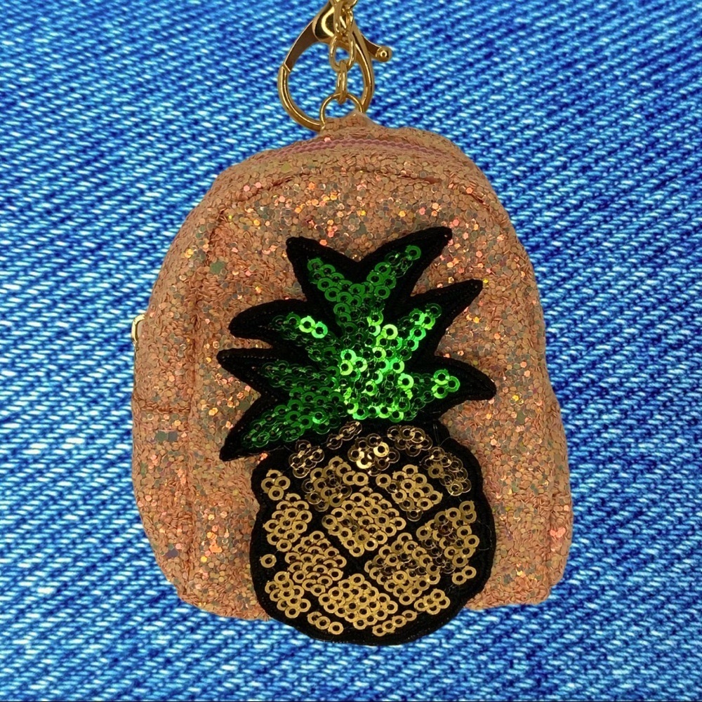 Handmade‎ Glitter pineapple coin bag charm keychain in pink